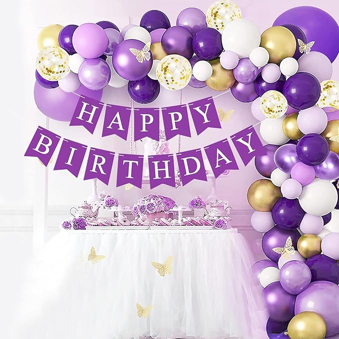 Purple Happy Birthday Banner Sign Happy Birthday Bunting Banner Garland for Kids Girl Woman Birthday Tea Party Decorations Bunting Flag Birthday Party Supplies