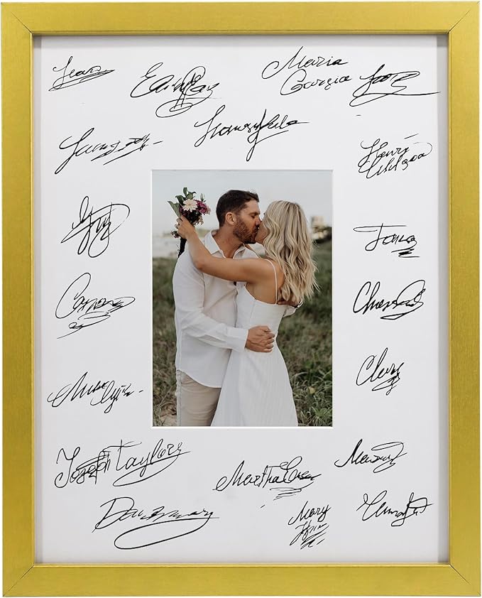 GraduatePro 11x14 Graduation Signature Board Picture Frame with 5x7 Mat for Wedding Birthday Guest Book Signing, Gold Frame with White Mat