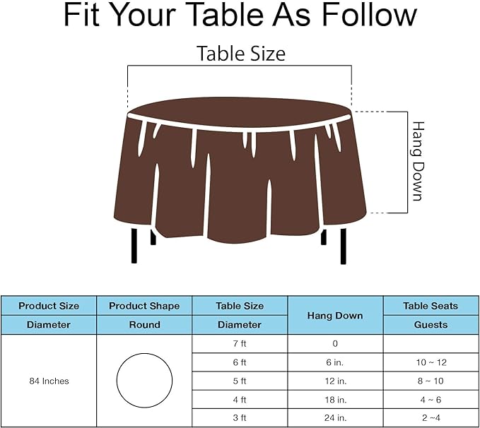Brown Plastic Tablecloths 2 Pack Disposable Table Covers 84 Inch Circle Bridal Shower Party Tablecovers PEVA Coffee Brown Table Cloths for BBQ Picnic Birthday Wedding Parties 6 ft Round Table Use