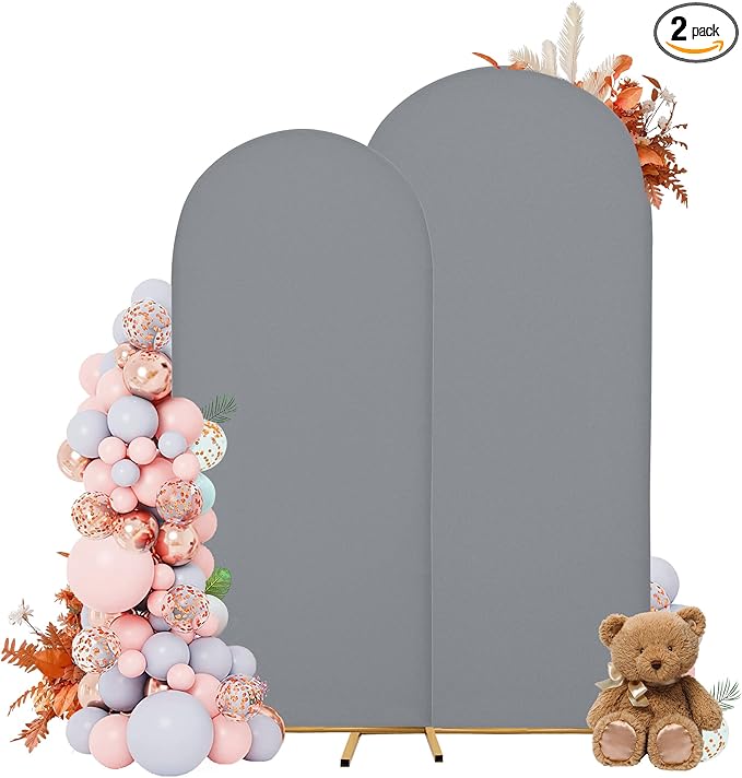 Arch Covers,Arch Backdrop Stand Fitted Cover for Wedding Birthday Party Ceremony Banquet Decoration(7.2FT&6FT,Smoky Grey,Cover Only)