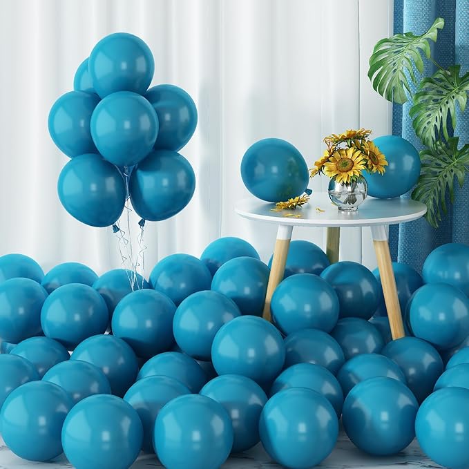 Peacock Blue Balloons 60pcs 5inch Small Turquoise Teal Blue for Balloon Garland Arch 5'' Round Mini Retro Peacock Blue Latex Balloon for Ocean Theme Birthday Party Decoration DIY Wedding