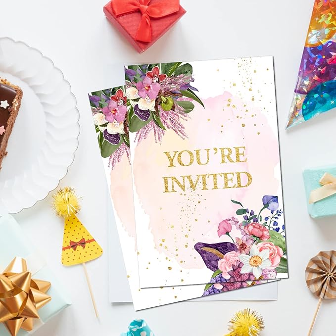 Soiceu Floral Retirement Party Invitations with Envelopes Set of 20 Elegant Flowers Retirement Dinner Party Invites