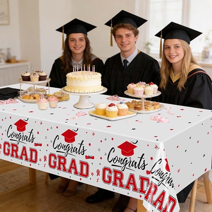 Oigco 2026 Graduation Decorations, 2 Pack Red Graduation Tablecloths Class of 2026, Congrats Grad Plastic Table Cloths for Graduation Party Decorations, 54 x 108 Inch