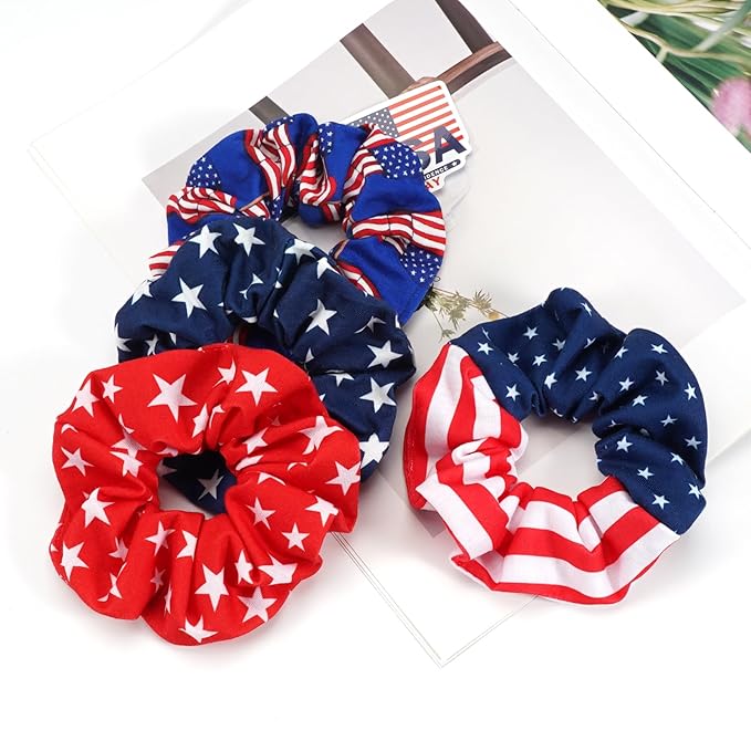 USA American Flag Hair Scrunchies for Women Girls Independence Day Patriotic Red White Blue Hair Ties 4th of July Hair Tie Elastic Festival Ponytail Holder Hair Accessories Gifts ﻿