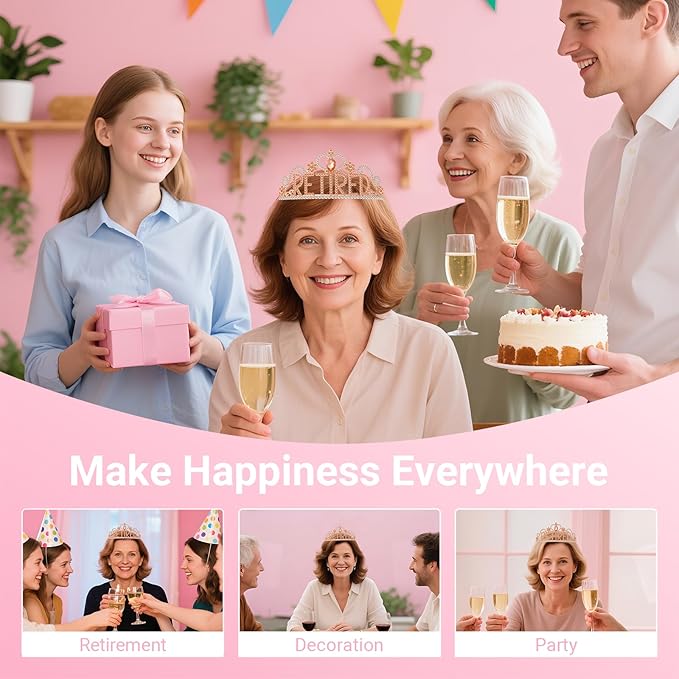 Retirement Party Decorations with Tiara and Sash for Women, Happy Retired Crown and Sash for Gift