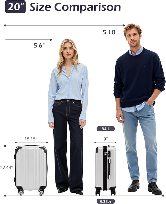 Coolife Carry On Luggage, Suitcase with Durable and Lightweight, carry on suitcase with PC+ABS Hardshell, Dual Spinner Wheels, TSA Lock, and YKK Zipper (navy new, S(20in)_carry on)