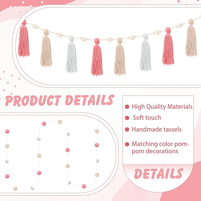 139 Pcs Felt DIY Custom Banner Kit Include 104 Letters 18 Swallowtail Flags 15 Pennants 2 Pcs Pom Pom Garland Tassel Pompom Decoration for Home Baby Shower Birthday(Baby Pink)