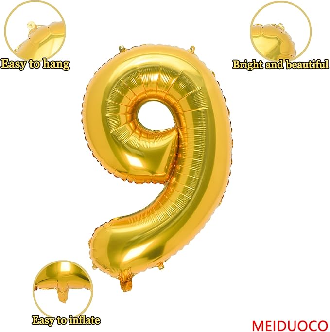 32 Inch Gold Number 9 Balloons Foil Ballon Digital Birthday Party Decoration Supplies (Gold Number 9 Balloon)