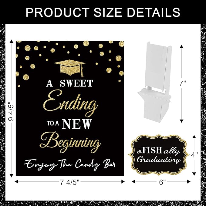 Graduation Candy Buffet Labels for Grad Party Decorations, Graduation Candy Bar Dessert Food Label Signs Set, Class of 2026 Grad Parties Table Decor Supplies (Black and Gold)