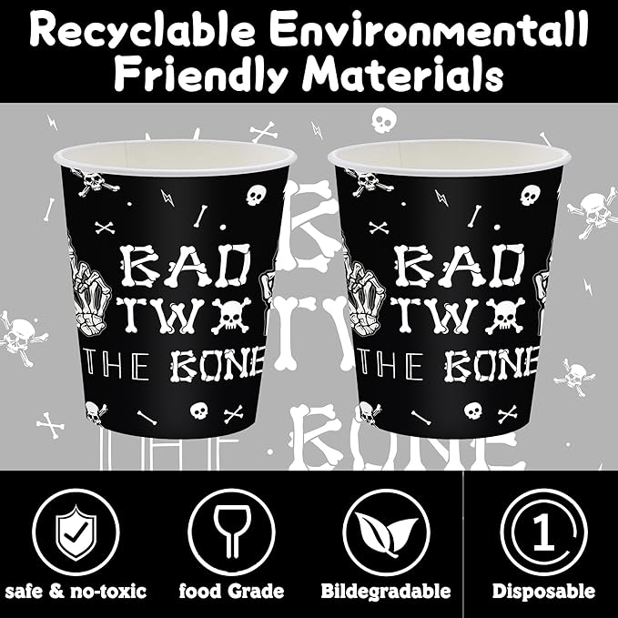 140PCS Bad Two The Bone Theme Party Decorations Boy Rock And Roll Birthday Tableware Include Plates,Napkins and Cups for Birthday Party Decorations