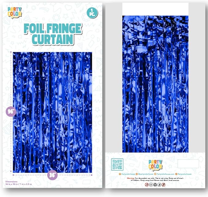 Pack of 2 Royal Blue Foil Fringe Curtains – Blue Tinsel Backdrop for Photo Booth, Birthday, Wedding, Baby Shower, Bachelorette, Christmas & Holiday Party Decorations