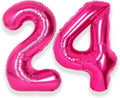 SUWEN 40 Inch Large Hot Pink 24 Number Balloons Big Foil Helium Number Balloons 0-9 Jumbo Happy 24th Mylar Birthday Party Decorations for Women 42 Anniversary Party Supplies