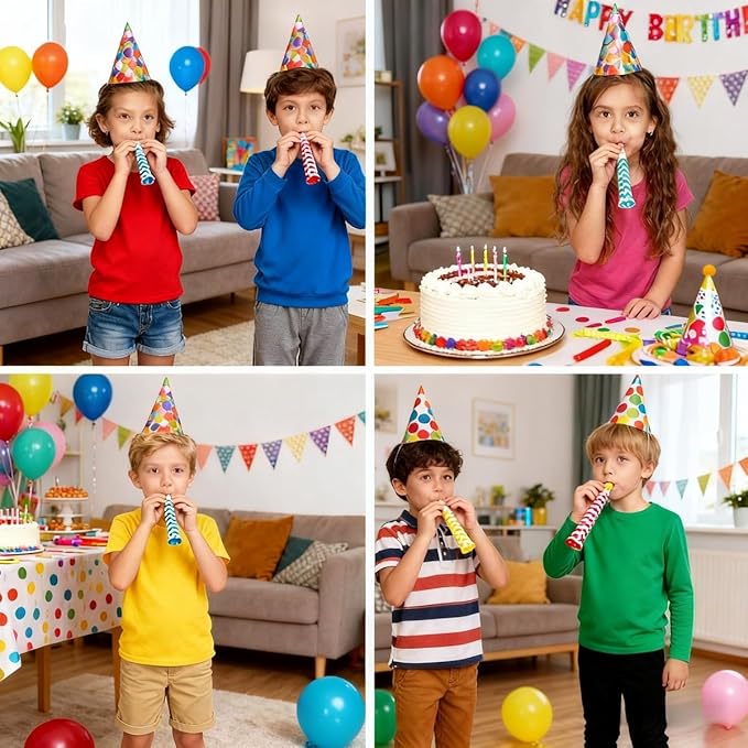 30-Pack Colorful Party Blowouts Noise Makers - Squawker Horns for Birthday, Wedding, New Year, Graduation - Fun Creative Toy Whistles with Automatic Roll-Out & Durable Material (Random Colors)