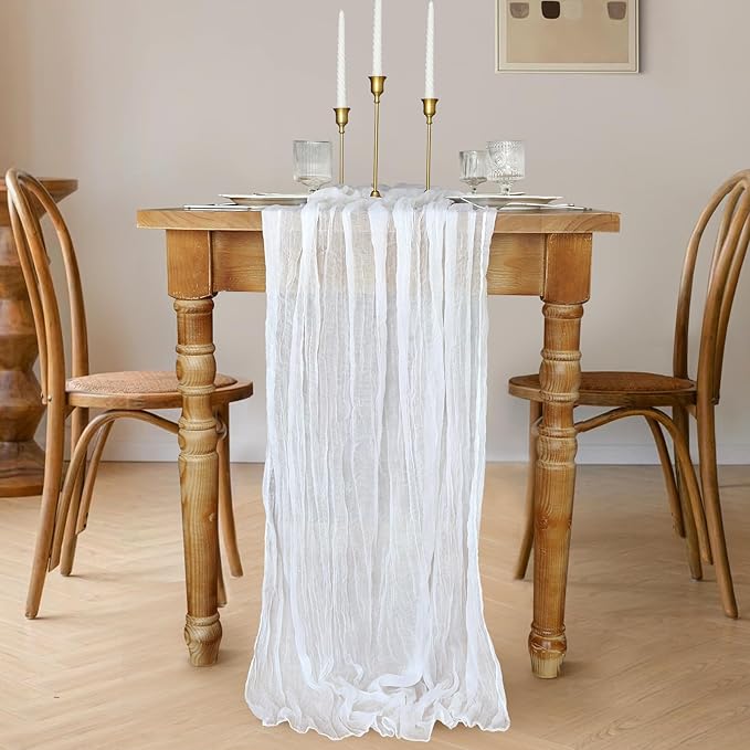 Ivory White Table Runner, 10FT Rustic White Table Runner 35*120inch Boho Table Runners for Wedding Bridal Shower Baby Shower Table Centerpiece Decorations