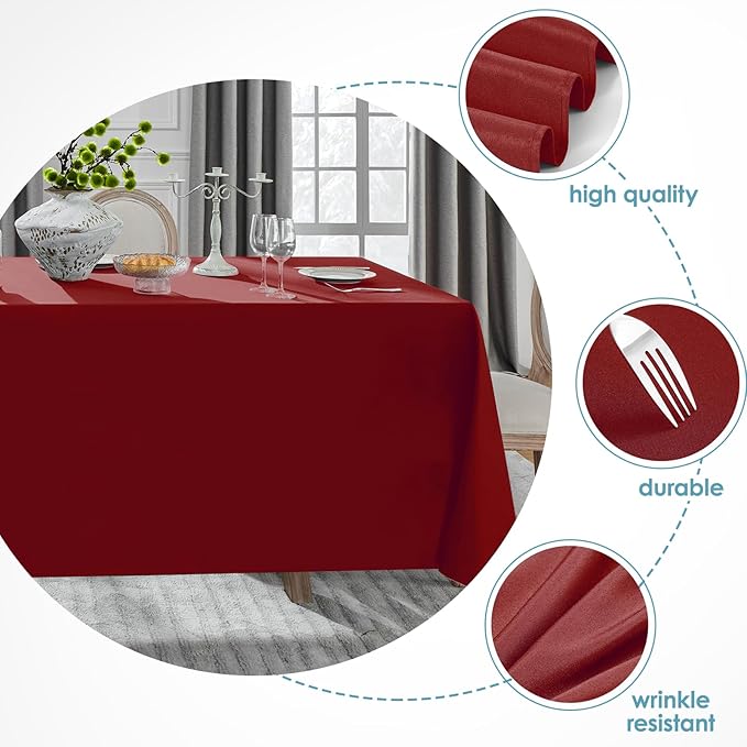 VidaFete 2 Pack 90 * 132inch Rectangle Table Cloth Polyester, Stain Wrinkle Resistant Polyester Dining Table Cover for Kitchen Dinning Party Wedding Rectangular Table Buffet Decoration(Red)
