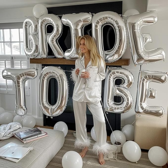 Large Silver BRIDE TO BE Balloons for Bridal Shower Bachelorette Party Decorations, 40 Inch BRIDE TO BE Mylar Balloon Letter, Silver Foil Balloon Banner for Women Engagement Hen Party Decor Supplies