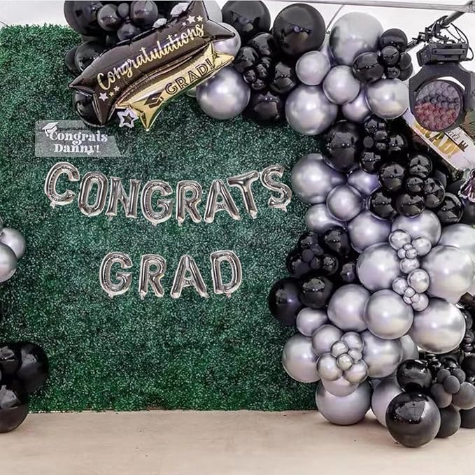 Black and Metallic Silver Balloons, 50PCS Black and Silver Balloons Party Decorations 12 Inch Black Silver Party Balloons for Birthday,Graduation,New Years,Wedding,Engagement Party Decorations
