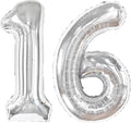 40 Inch Silver Number 16 Digital Balloon,Jumbo Mylar Foil Helium Balloon for 16 Balloons for Birthday Party,Wedding Anniversary Party Decorations