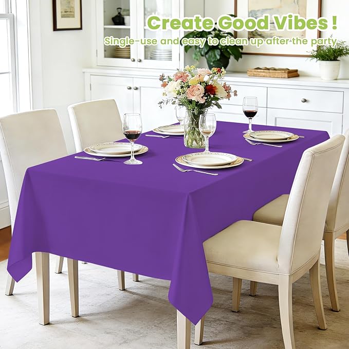 Mulbozy Purple Plastic Table Cloth Disposable 4 Pack, 54 × 108 Inch Tablecloths Rectangle, Purple Plastic Table Cover for Party Decor