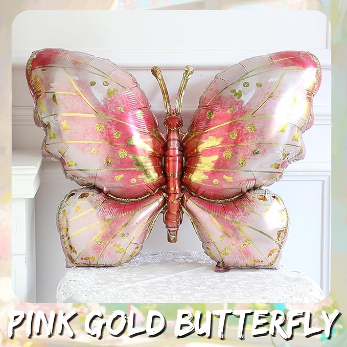 Spring Butterfly Balloon Arch Kit,137Pcs Pastel Pink Green Gold Balloon Garland with 3D Stickers,Big Butterfly Foil Balloon for Girls Fairy Birthday Bridal Baby Shower Tea Party Decoration