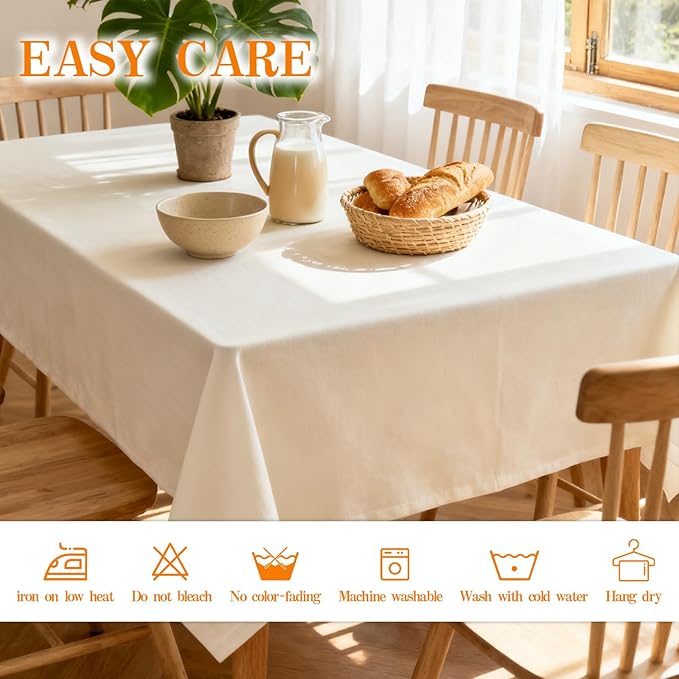 WIGENIUS 2 Pack Ivory Table Cloth Rectangle Tablecloths 60X102 Inch,Polyester Table Cloth for 6 Foot Rectangle Tables,Wrinkle Resistant Washable Fabric Table Covers for Party,Wedding Banquet
