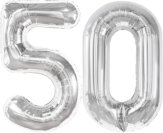 40 Inch Silver Number 50 Digital Balloon,Jumbo Mylar Foil Helium Balloon for 50 Balloons for Birthday Party,Wedding Anniversary Party Decorations