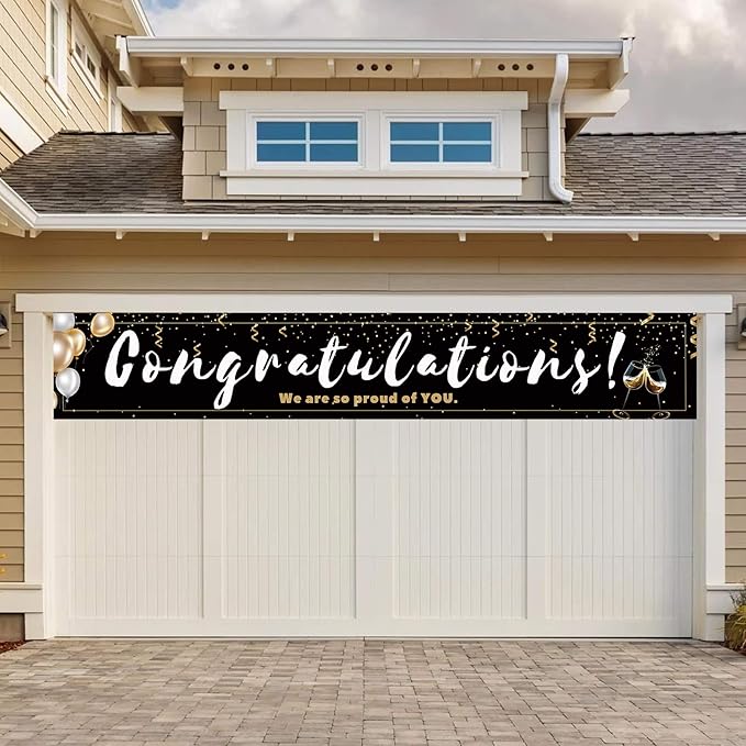Large Congratulations Decoration Banner, Black Graduation Congrats Banner Sign, Birthday Engagement Wedding Retirement Party Decorations Supplies(9.8x1.6ft)