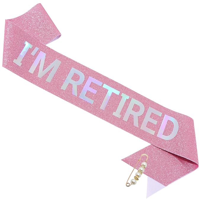Officially Retired Elegance Sash - Retirement Sash for Both Women and Men with Pearl Safety Pin. Perfect for Retirement Parties, Events, and Thoughtful Novelty Gifts (3 Pink, Large)