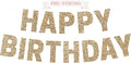 Pre-strung Happy Birthday Banner - No DIY - Gold Glitter Birthday Party Banner for Men & Women - Pre-strung Garland on 8 ft Strands - Gold Bday Party Decorations & Decor. Did We Mention No DIY