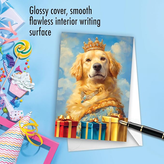 NobleWorks - 1 Birthday Greeting Card w/ 5 x 7 Envelope For Men, Women - Bday Royal Dogs - Gifts C8596ABDG
