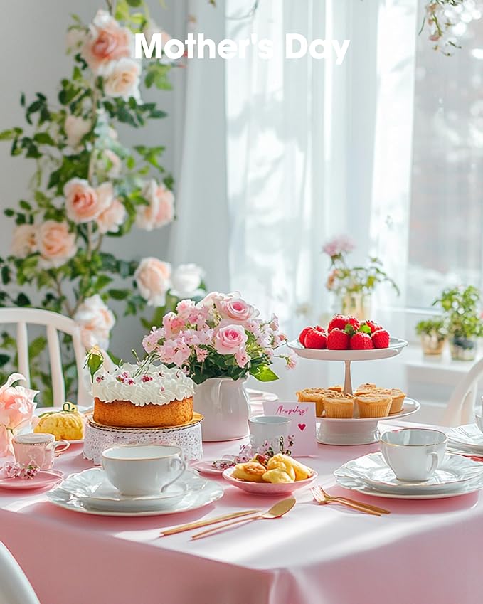 Pureegg Plastic Table Cloth Disposable 6 Pack, 54 x 108 Inch Table Cloths, Easter Party, Valentines, Mothers Day Decorations, Tablecloths, Rectangle, Pastel Plastic Cover, Waterproof, Pink