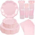 350 Pcs Pink Paper Plates and Napkins Set Include 9" Easter Plates, 7" Dessert Plate Disposable Scalloped Tableware Serve 50 Guest for Wedding Baby Shower Bridal Shower Birthday Mother's Day