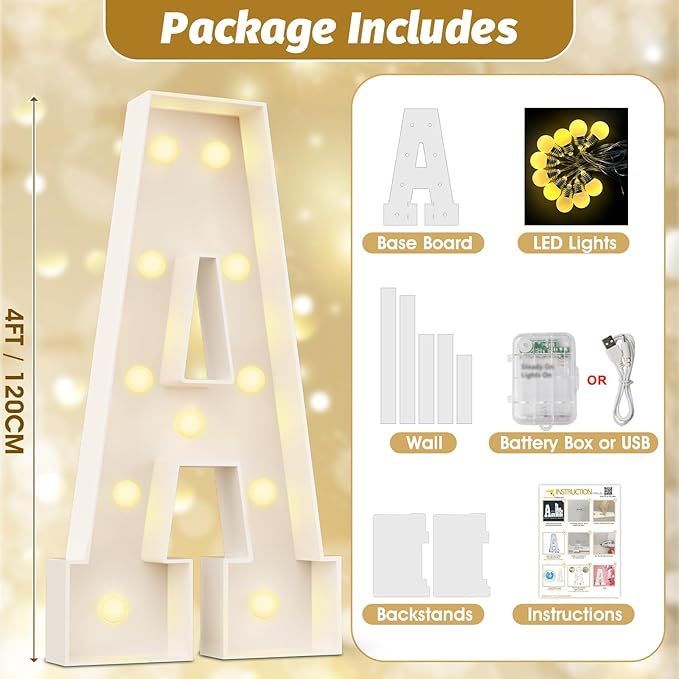 Ledido 4FT Marquee Light Up Letters C, Easy to Assemble Marquee Letters 4 Feet Tall for Indoor & Outdoor Events, Large Lighted Letter for Birthday Graduation Baby Shower Anniversary Party Decorations