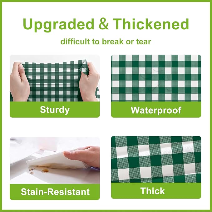 Oigco 3 Pack Green and White Checkered Tablecloth 54 x 108 Inches, Rectangle Disposable Plastic Green Gingham Tablecloth, Picnic Table Cover for Outdoor, Christmas, Golf Birthday Decorations
