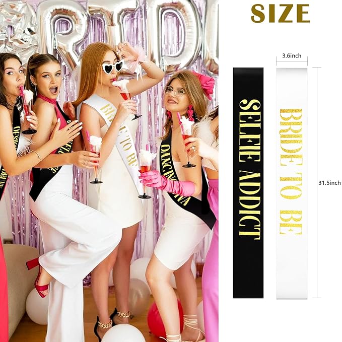 12 Pack Bachelorette Party Sash Set - Bride to Be Sash + 11 Funny Group Sashes for Bridal Shower, Engagement Celebration & Girls’ Night Out, Includes Safety Pins