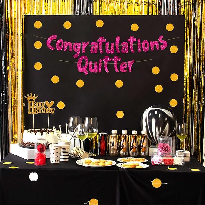 Pre-Strung Congratulations Quitter Pink Glitter Banner - Retirement Decorations for Men and Women - Retirement Party Supplies and Gifts