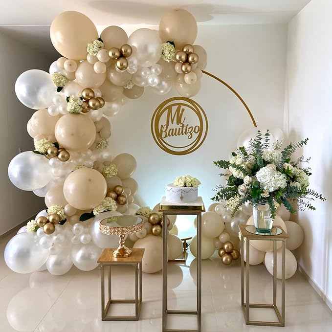 White Sand Gold Balloons Garland Arch Kit, 102 Packs White Nude Cream Balloons with Metallic Chrome Gold Confetti Latex Balloons for Boho Wedding Baby Bridal Shower Engagement Birthday Decorations