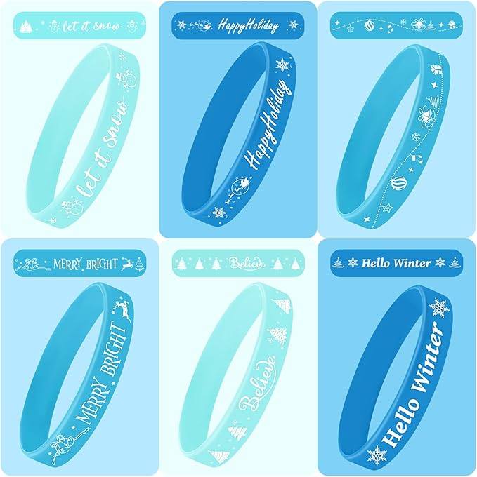 JUNEBRUSHS 42Pcs Winter Party Favors,Snowflake Silicone Bracelets Elk Christmas tree Rubber Wristbands for Merry Xmas Winter Birthday Party Decorations Favors Accessories