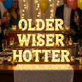 Honoson 16 Pcs Older Wiser Hotter Lights up Sign 6.5 Inch Birthday Party Decorations LED Letter Lights Sign Table Decoration for Women 30th 40th 50th 60th 70th 80th Party Birthday Supplies Decorson