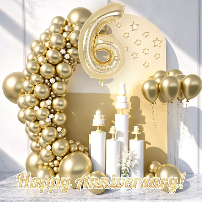 Light Gold Number 6 Balloon 40 Inch, Big Large Foil Helium White Gold Number Balloons, Giant Mylar Number 6 Balloons for 6 Year Old Birthday Party Decorations Supplies Anniversary