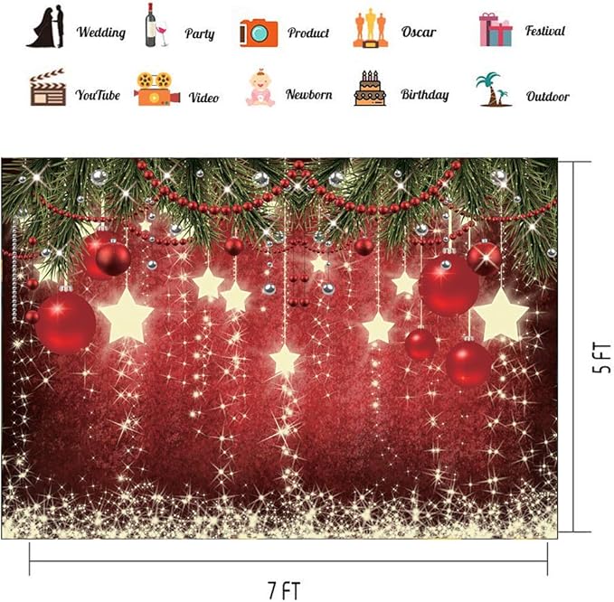 CHAIYA 7x5ft Christmas Backdrop Red Ball Xmas Merry Party Decorations for Family Holiday New Year Backdrop for Christmas Party Decoration Banner Photo Shoot