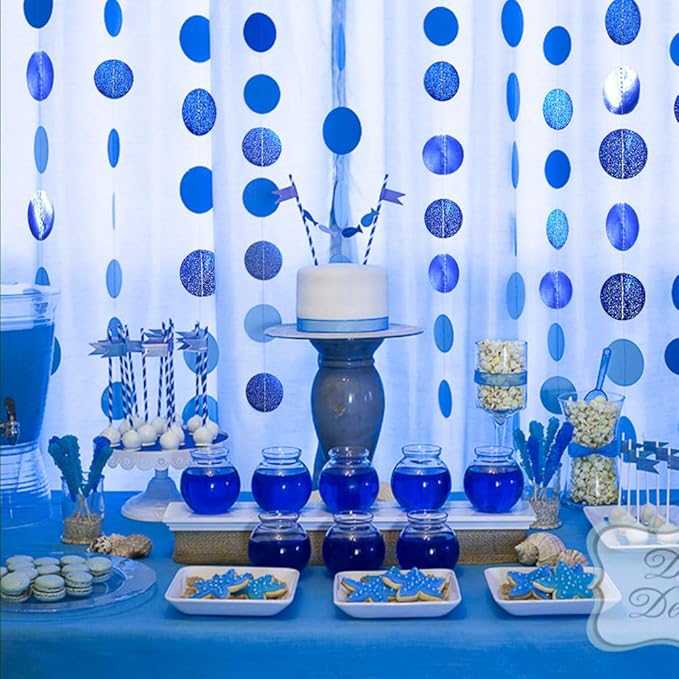 Cheerland Royal Blue Circle Dot Garland Glitter Blue Birthday Decorations Banner Hanging Streamers Photo Backdrop Party Decorations for Bday Bridal Shower Graduation Kids Party Decor Supplies