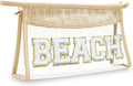 Boho Hand-woven Makeup Bag, Chenille Letter Patch Clear Travel Pouch, Rattan Straw Bag Clear Cosmetic Sunscreen Bags, Women Summer Retro Travel Beach Bag Beach Essentials (Boho_Beige-Beach)