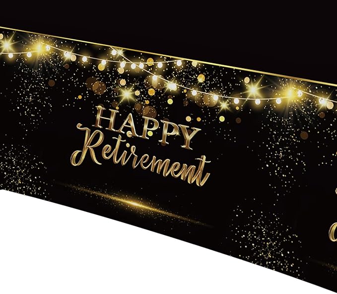 3 Pack Retirement Decorations Party Supplies Tablecloth - Gold Black Happy Retirement Decorations Table Cover for Men Women, 54in x 108in
