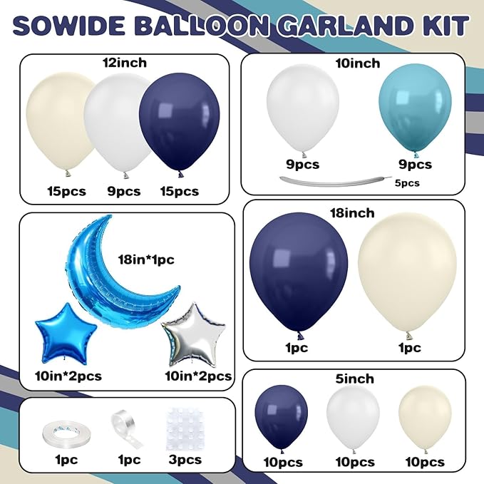 Outer Space Balloon Arch Kit, Navy Blue And White Grey Sea Blue Moon Star Foil Balloon for Boy Space Birthday Astronaut UFO Theme Graduation Party Galactic Celebration Baby Shower Decorations