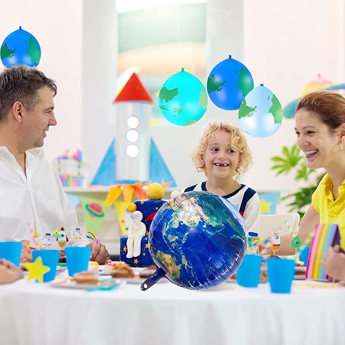 Zhanmai 48 Pieces Globe Earth Balloons, 8 Pcs 22 Inch Foil Planet Balloon, 40 Pcs 12 Inch World Map Latex Balloons for Travel Themed Party Holidays Around The World Decorations Earth Day Supplies