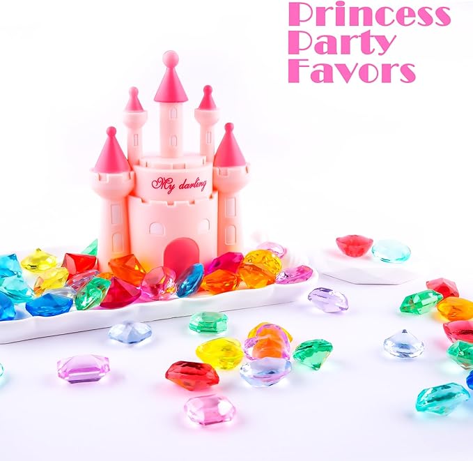 Niceup 200+pcs Kids Gemstones Toys for Pirate Treasure Princess Party Favor Pool Diving Gems Vase Filler Plastic Acrylic Fake Jewels Decors with Heart Diamond Drop Oval Rectangle Square Triangle