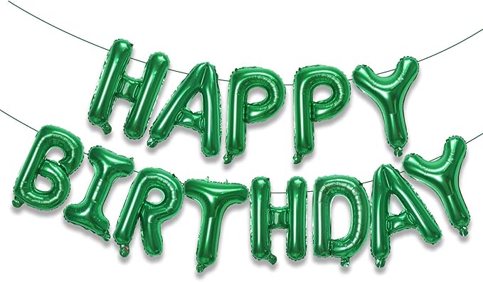 KALOR Green Happy Birthday Balloons Banner, 16 Inch Mylar Foil Letters Balloon Sign for Birthday Party Decorations Photo Booth Backdrop
