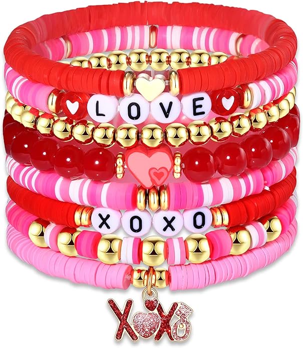 Surfer Heishi Bracelets for Women Stackable Rainbow Vinyl Disc Clay Beaded Stretch Bracelets Elastic Layering Friendship Bracelets Boho Summer Beach Jewelry