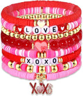Surfer Heishi Bracelets for Women Stackable Rainbow Vinyl Disc Clay Beaded Stretch Bracelets Elastic Layering Friendship Bracelets Boho Summer Beach Jewelry